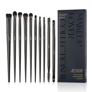 Jessup 10 Pieces Elegant Black T337 Professional Eye Makeup Brushes Set